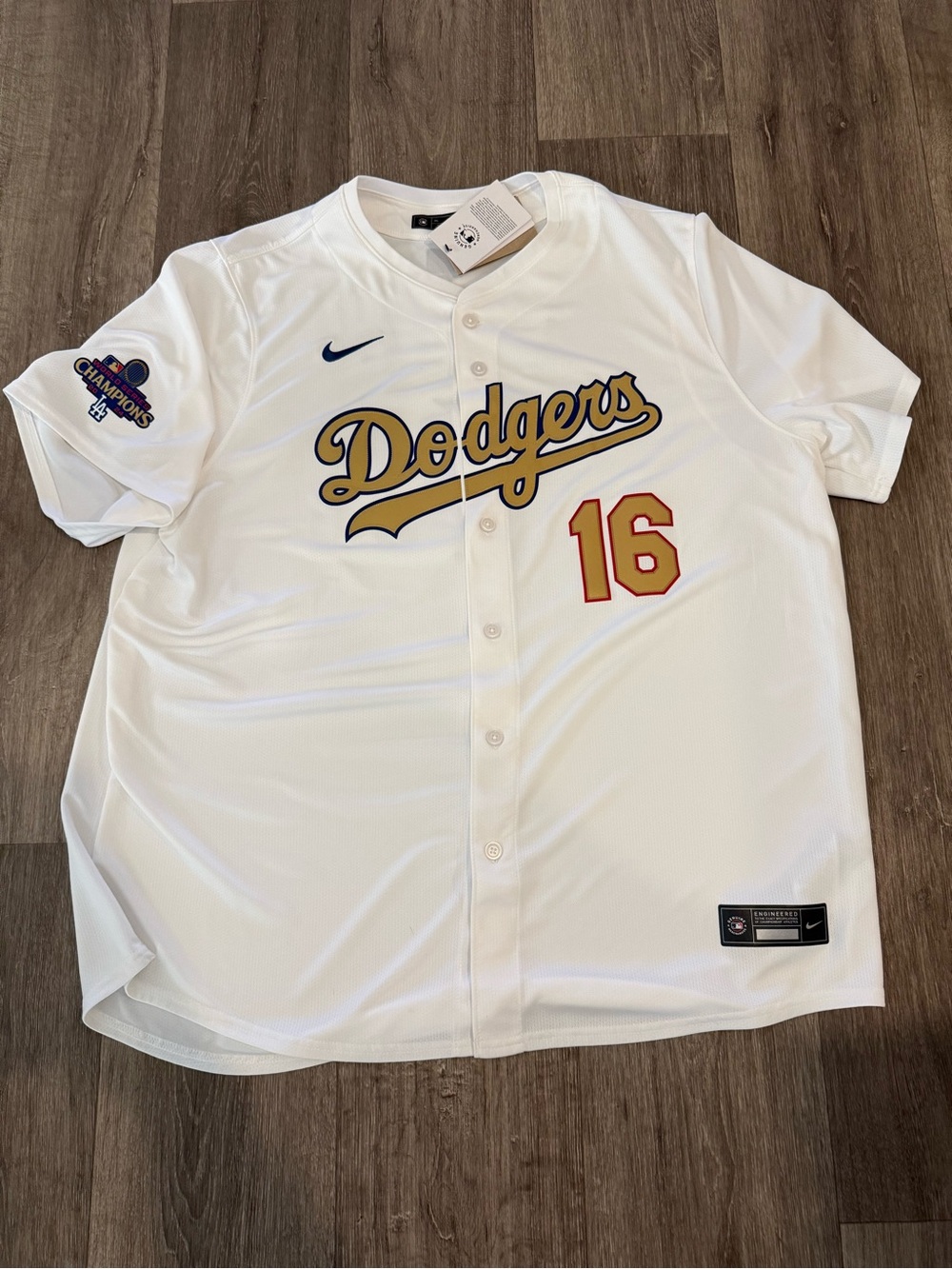 Nike Los Angeles Dodgers 24 World Series GOLD Champions Jersey Sz 3XL Will Smith